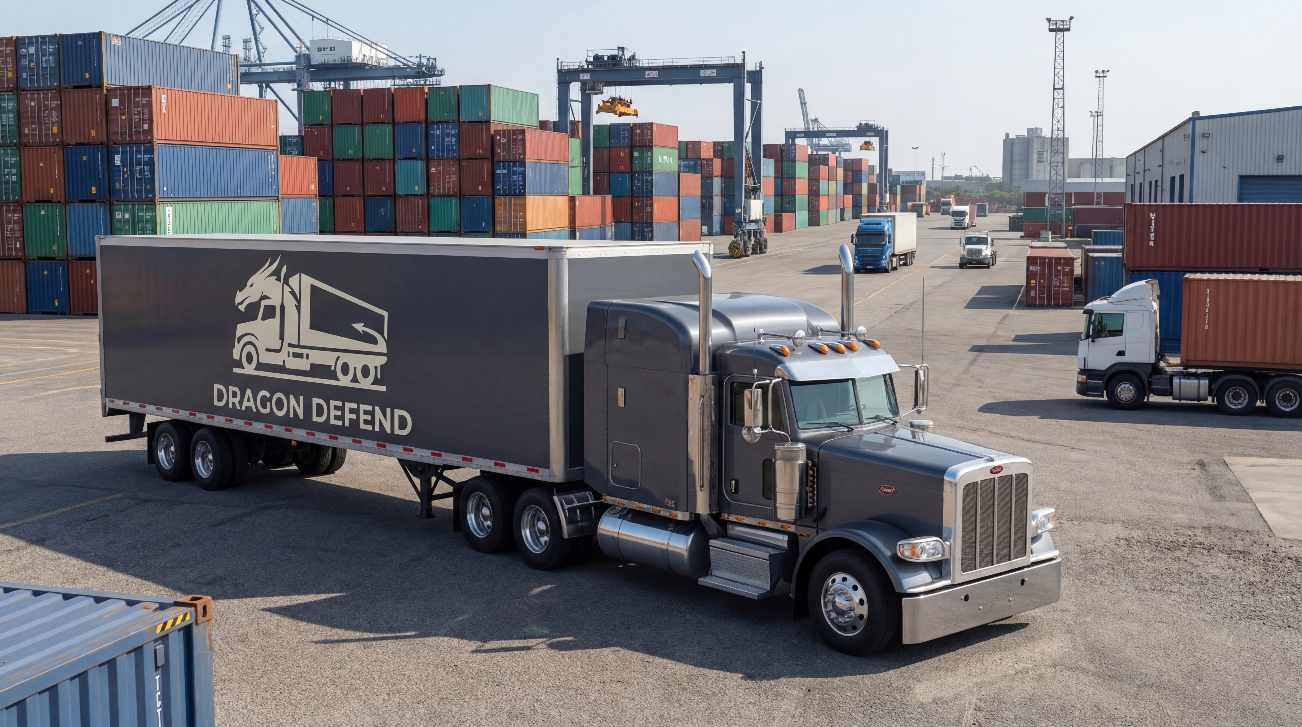 Dragon Defend truck at container port