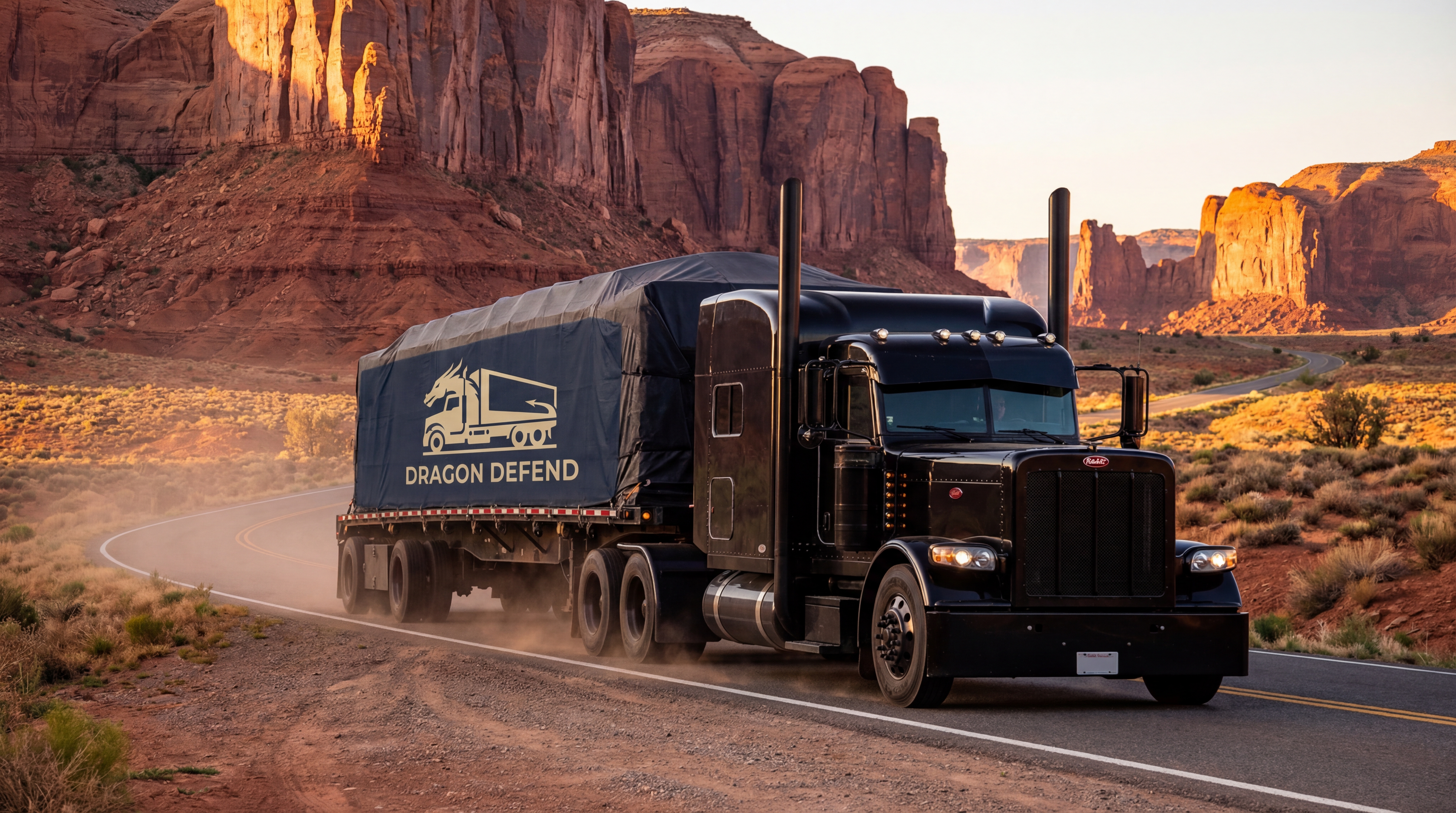 Dragon Defend truck in desert canyon