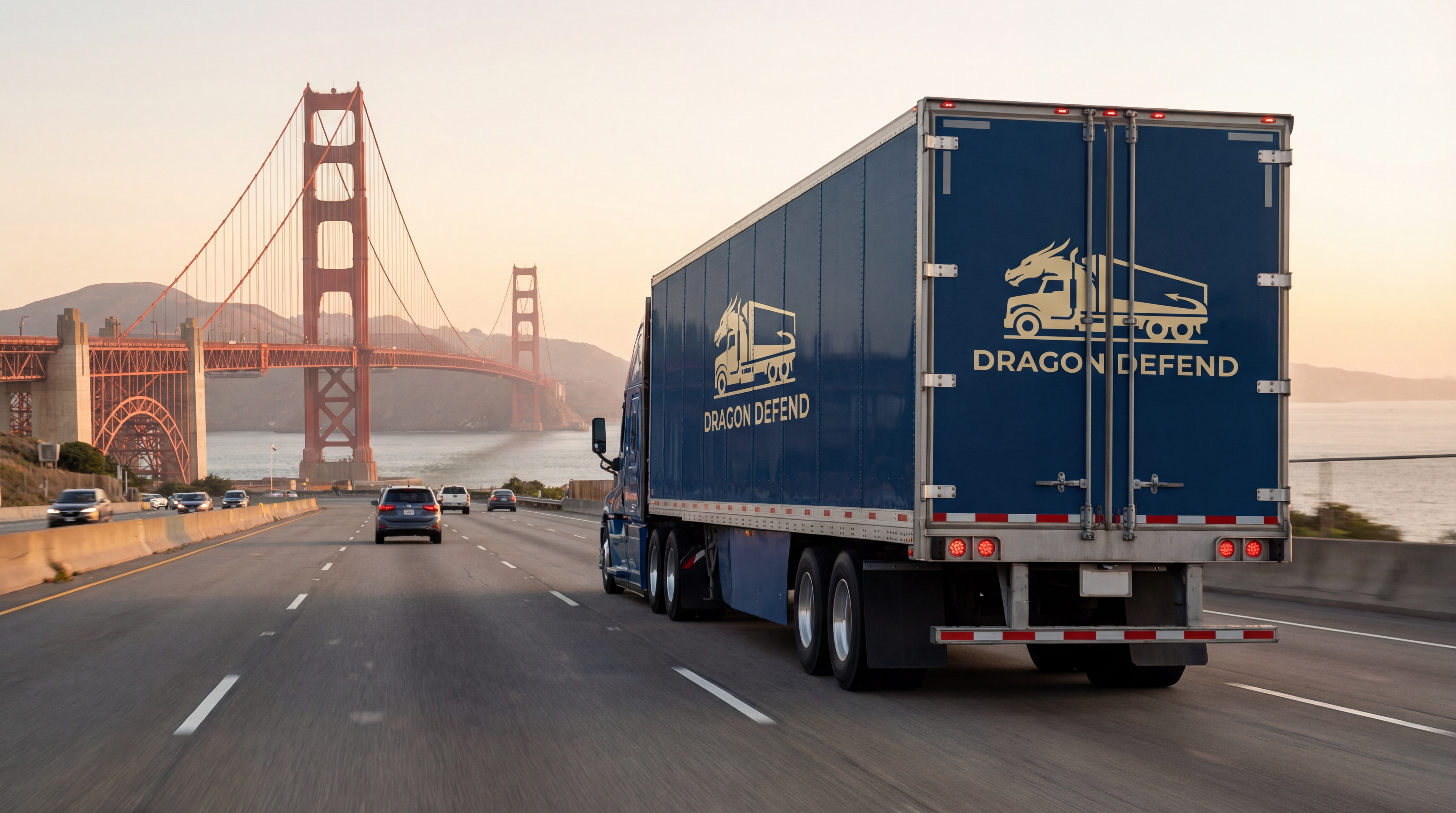 Dragon Defend truck on Golden Gate Bridge